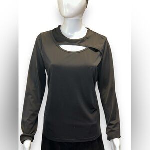 Athletic Top • Cutout, Long Sleeve, Stretch, Black, Medium